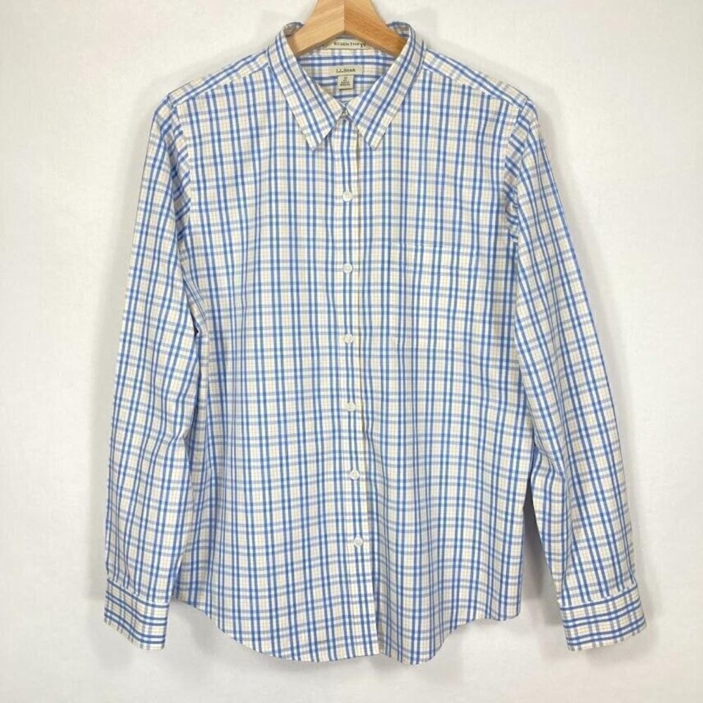 L.L. Bean Mens Shirt Plaid Pinpoint Oxford Long Sleeve Medium